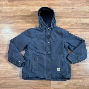 Carhartt Sandstone Berkley Hooded Jacket Vintage Workwear Style Purple Sherpa Li